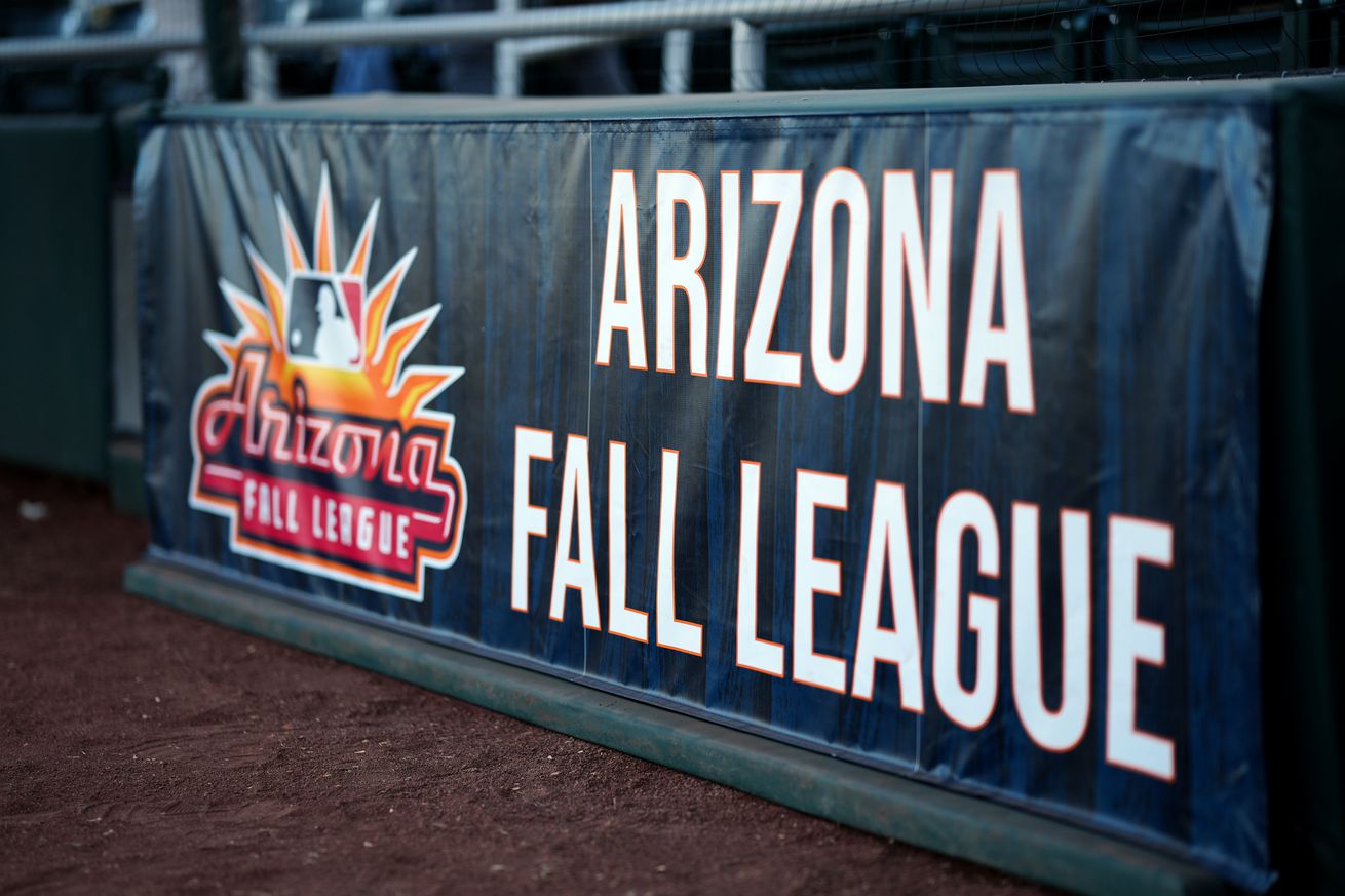 Sign with the Arizona Fall League logo at the 2023 Arizona Fall League Championship Game: Peoria Javelinas v. Surprise Saguaros