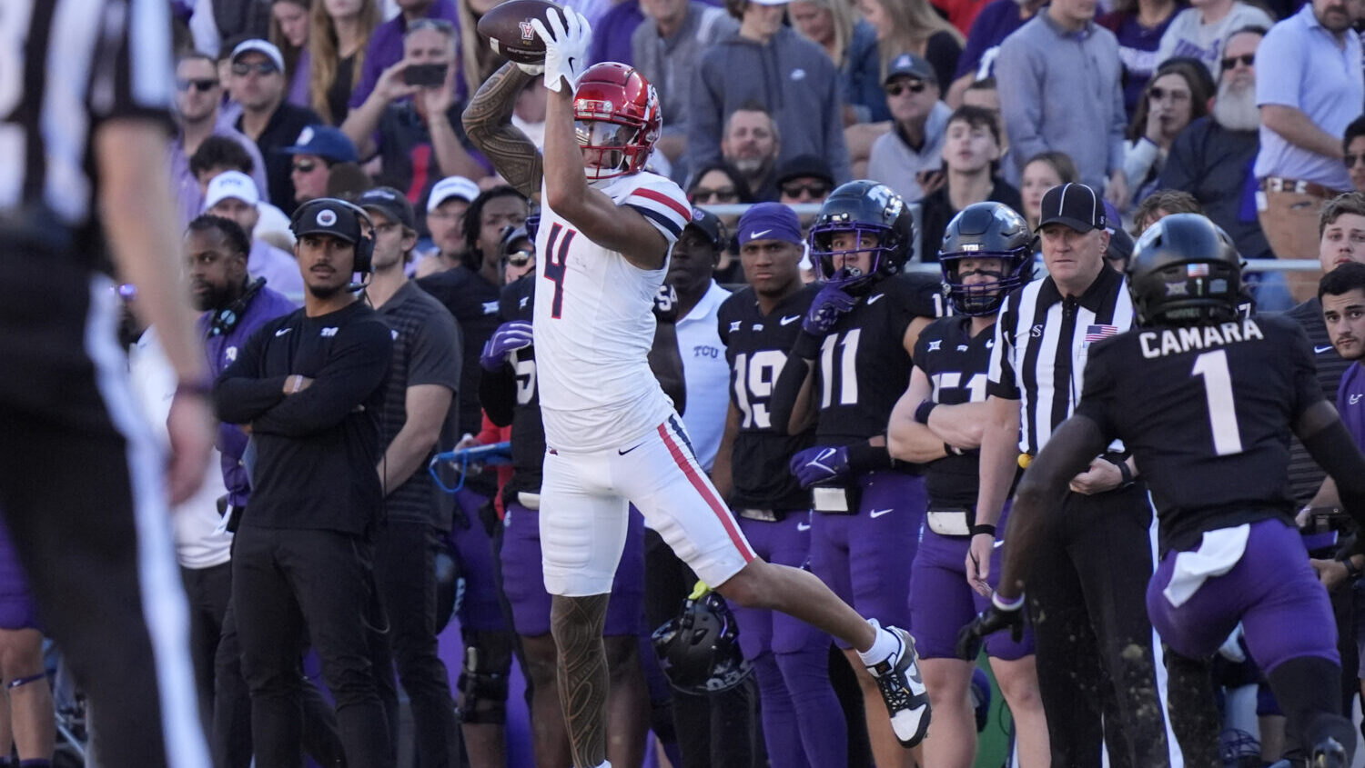 Arizona's WR Tetairoa McMillan becomes program leader in career reception yards vs. TCU